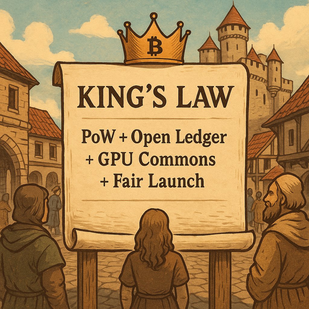 POWFNDN's tweet card. Value comes from proof, not promises. Wealth is mined by labor, not minted by decree. The ledger belongs to the people, not the priests of finance. The crown is work, the throne is the open ledger,...