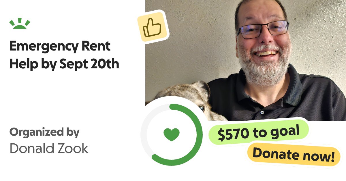 trinityzauthor's tweet card. Hi everyone, The last six months have been some of the hardest we’ve ever faced. … Donald Zook needs your support for Emergency Rent Help by Sept 20th