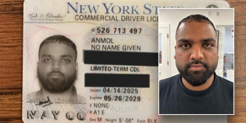 sixxtoesbrah's tweet card. An illegal immigrant carrying a New York state commercial driver’s license with “NO NAME GIVEN" listed as his name was arrested by ICE in Oklahoma, according to DHS.