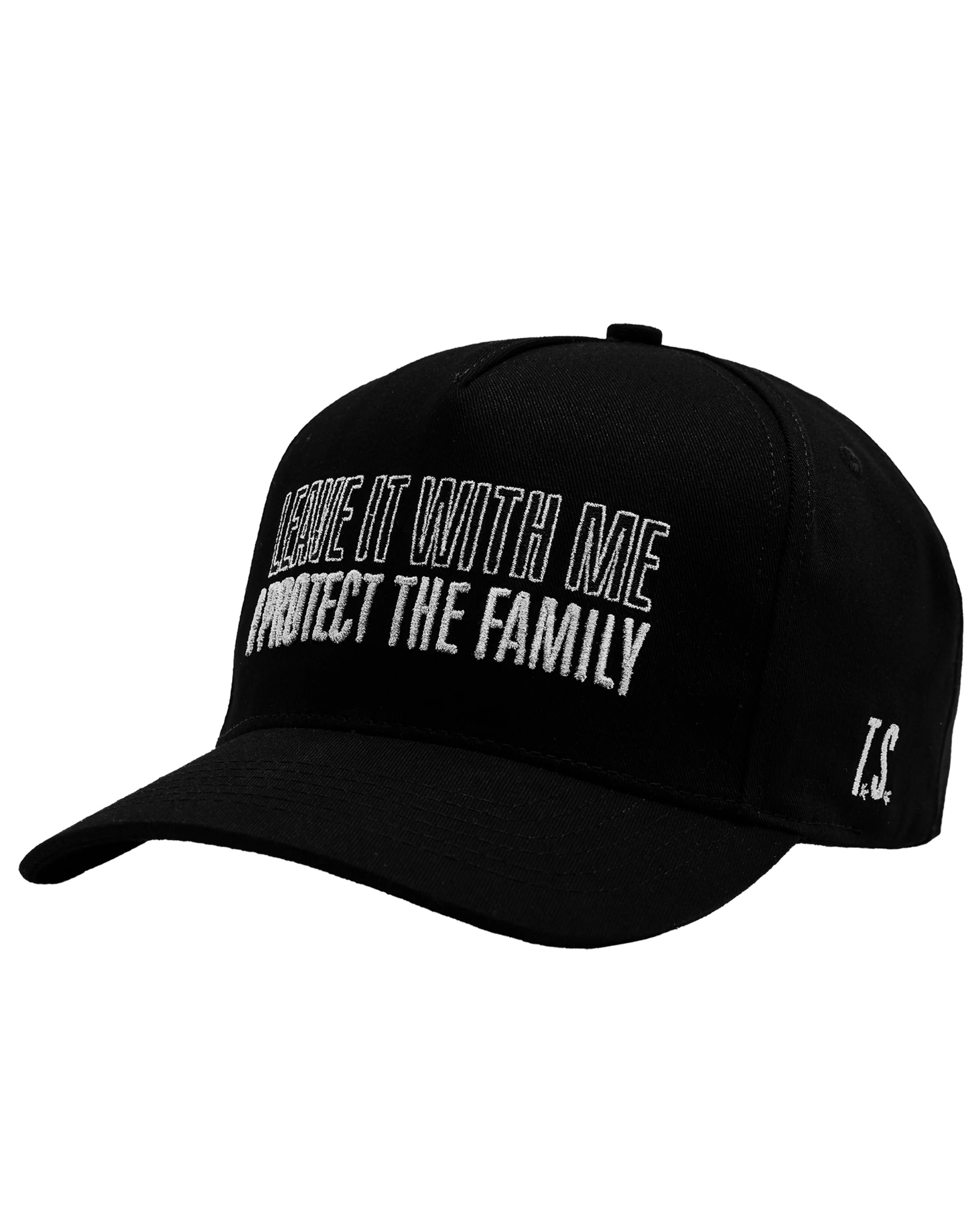Alerts4Merch_CA's tweet card. BLACK HAT FEATURING "LEAVE IT WITH ME I PROTECT THE FAMILY" SONG LYRICS IN SILVER LUREX EMBROIDERY ON FRONT AND "T.S." LOGO IN SILVER LUREX EMBROIDERY ON WEARER'S LEFT SIDE. SNAP BACK CLOSURE.  ...