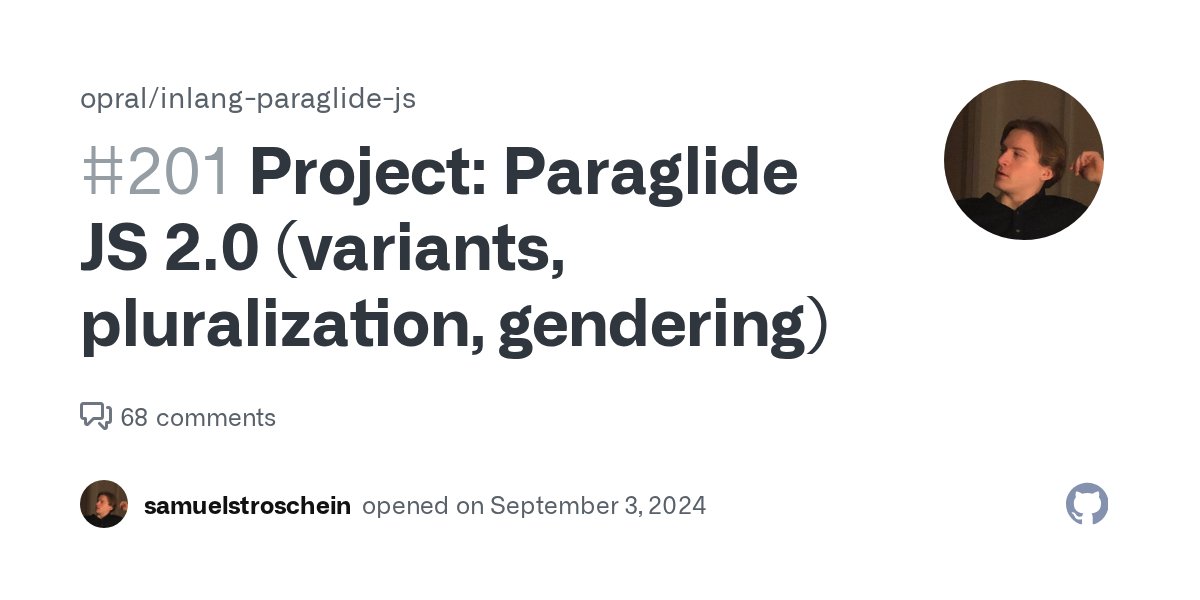 paraglidejs's tweet card. Context This issue serves as "subscribe here to stay up to date with paraglide js 2.0". Changelog supports for variants builds on the inlang SDK v2 which uses sqlite #206 Tasks/issues See...