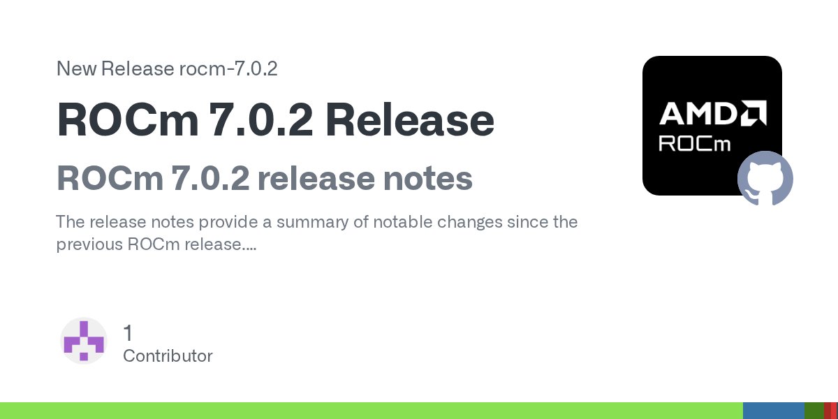 HotAisle's tweet card. ROCm 7.0.2 release notes The release notes provide a summary of notable changes since the previous ROCm release. Release highlights Supported hardware, operating system, and virtualization chan...