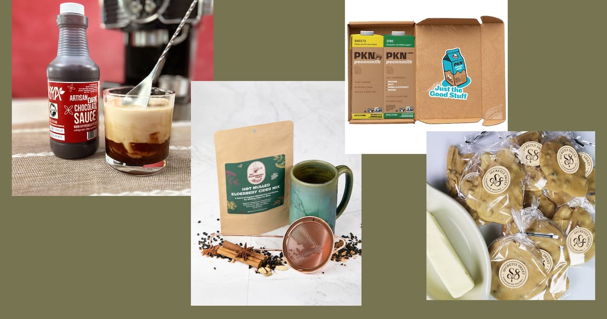 AJCDining's tweet card. October's mix of Southern-made food and kitchen products includes chicken bone broth, a deluxe grilling pan, pralines from New Orleans and vegan chorizo.