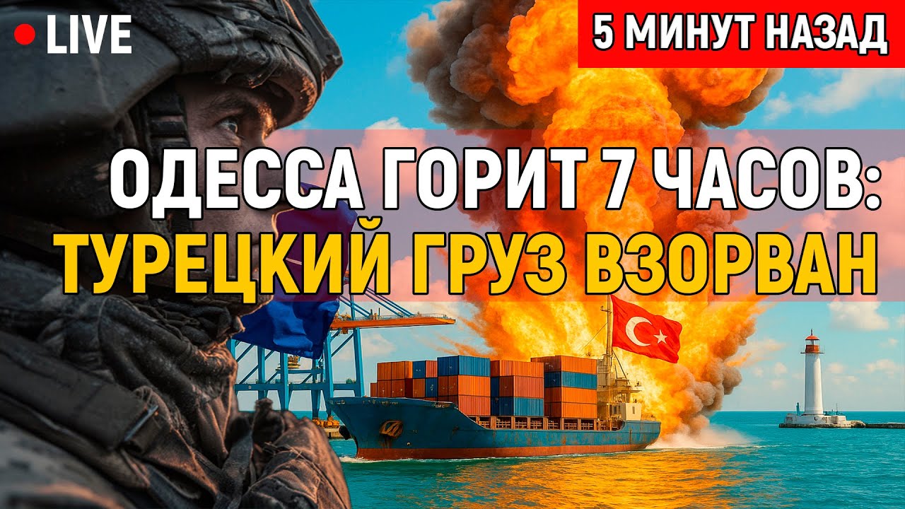 YakovTW's tweet card. Одесса горит 7 часов, турецкий груз взорван на разгрузке — столбы...
