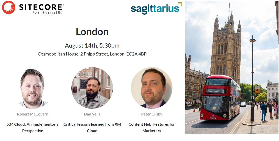 SitecoreUGUK's tweet card. London Sitecore User Group at Sagittarius - August 2024