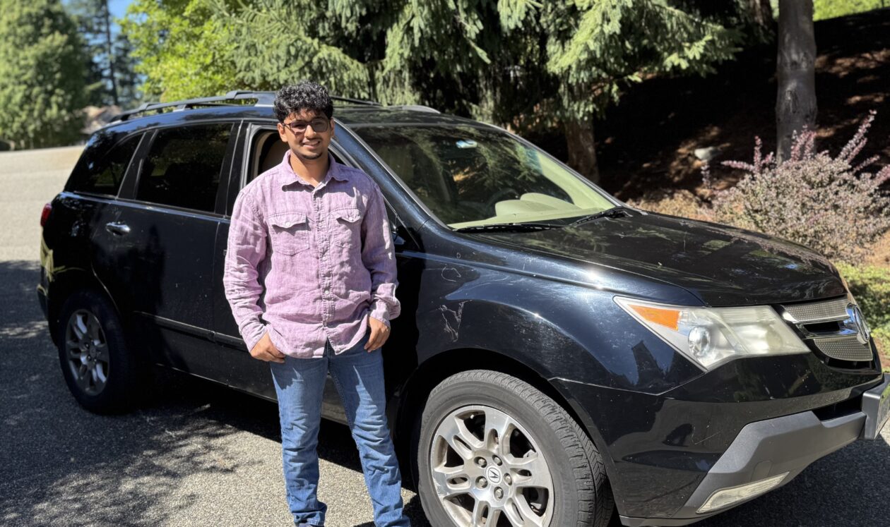 uwcse's tweet card. Aatish Parson of Redmond, Wash., with the car he uses to drive around and scan roads for cracks and potholes with an AI-powered platform he built called