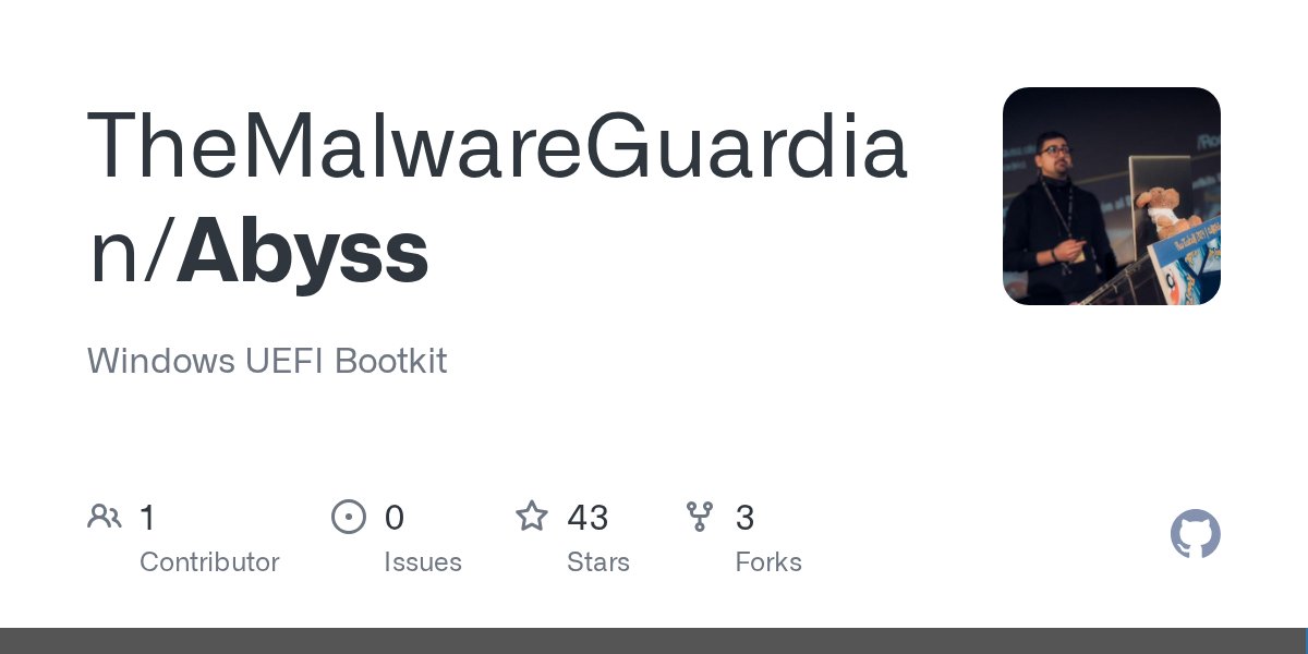 ksg93rd's tweet card. Windows UEFI Bootkit. Contribute to TheMalwareGuardian/Abyss development by creating an account on GitHub.