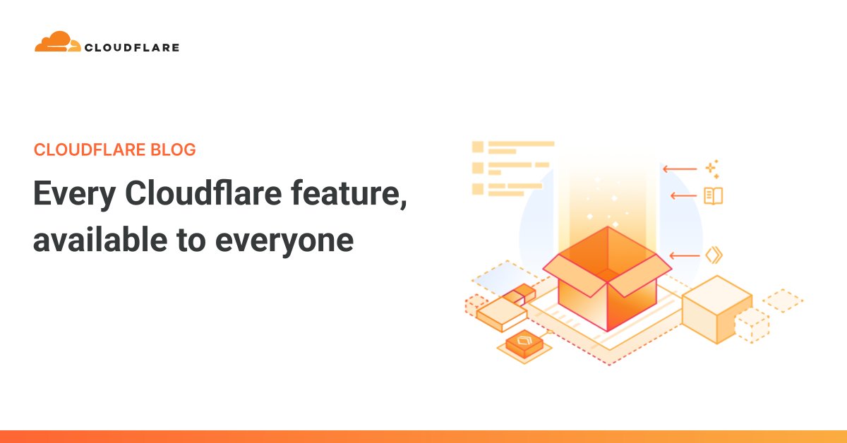 Cloudflare's tweet card. Cloudflare is making every feature available to any customer.