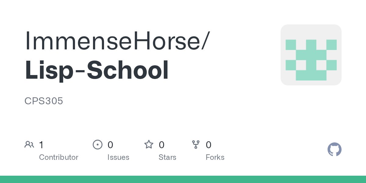 NewLispRepos's tweet card. CPS305. Contribute to ImmenseHorse/Lisp-School development by creating an account on GitHub.