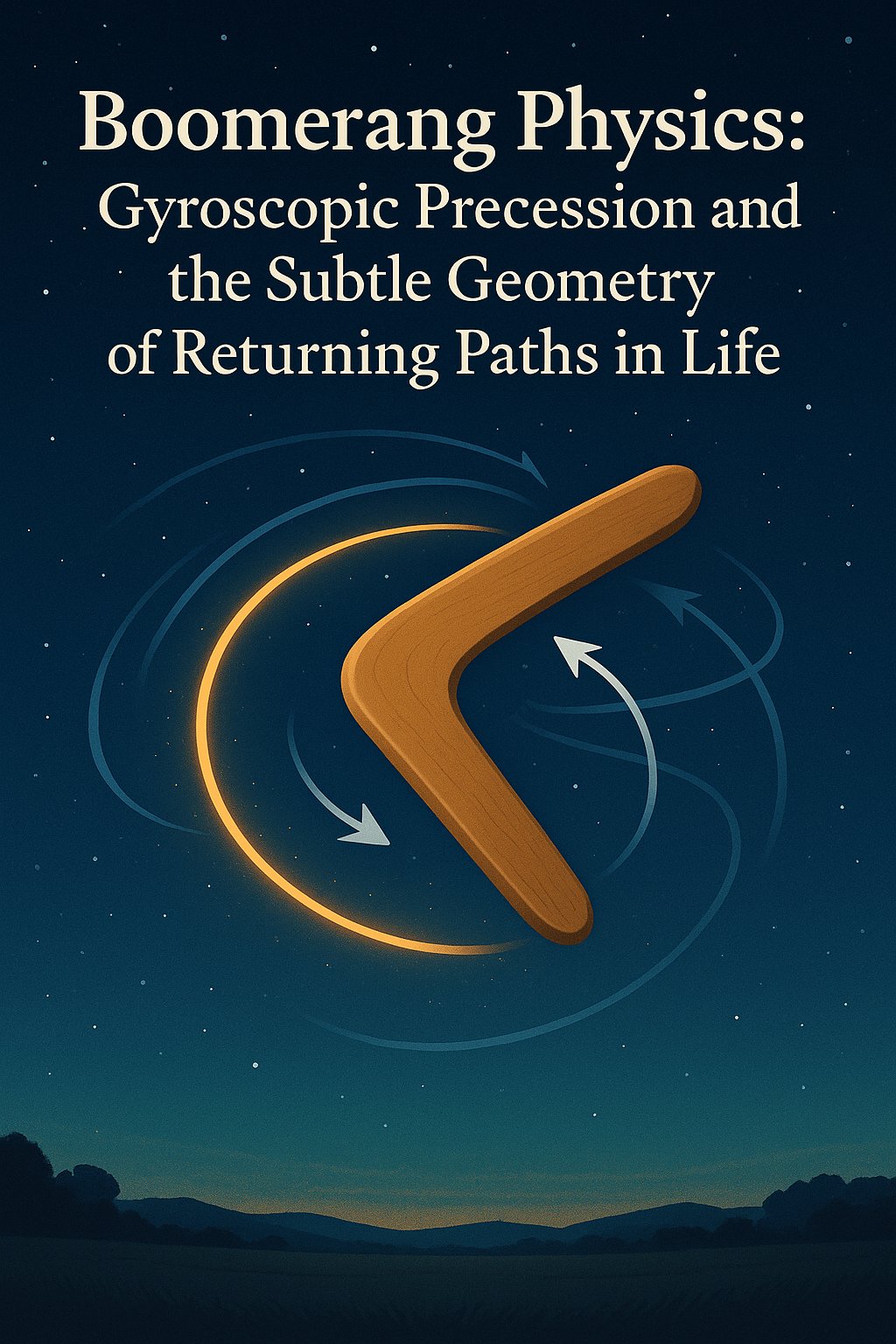 ThinkDigest's tweet card. Boomerang physics reveals how gyroscopic precession bends motion into a circle — teaching us why some paths return, in flight and in life.