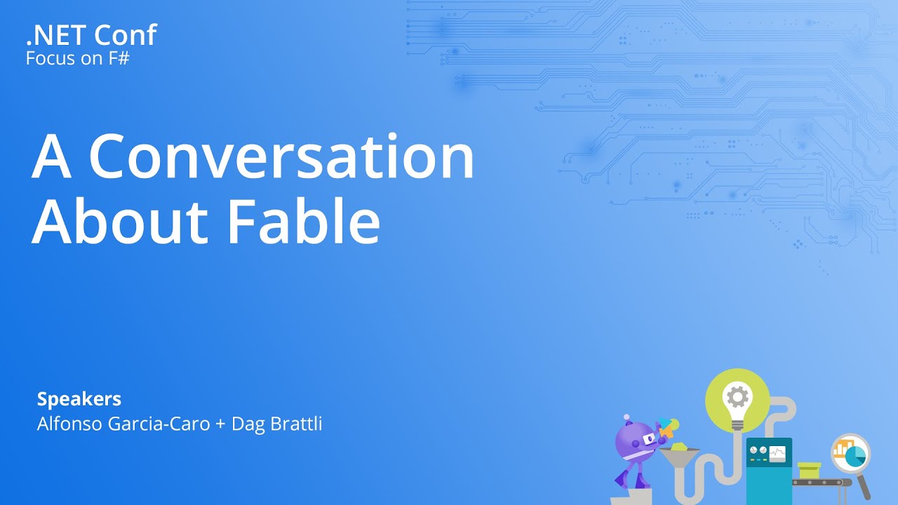 fsharponline's tweet card. A Conversation About Fable | #dotNETConf: Focus on F#