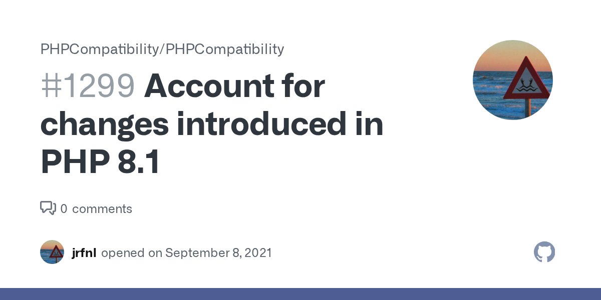 jrf_nl's tweet card. This is just an issue to keep track of which of the implemented RFCs for PHP 8.1 have been addressed. This list should be updated when additional RFCs are accepted/implemented. To Do Disable autovi...