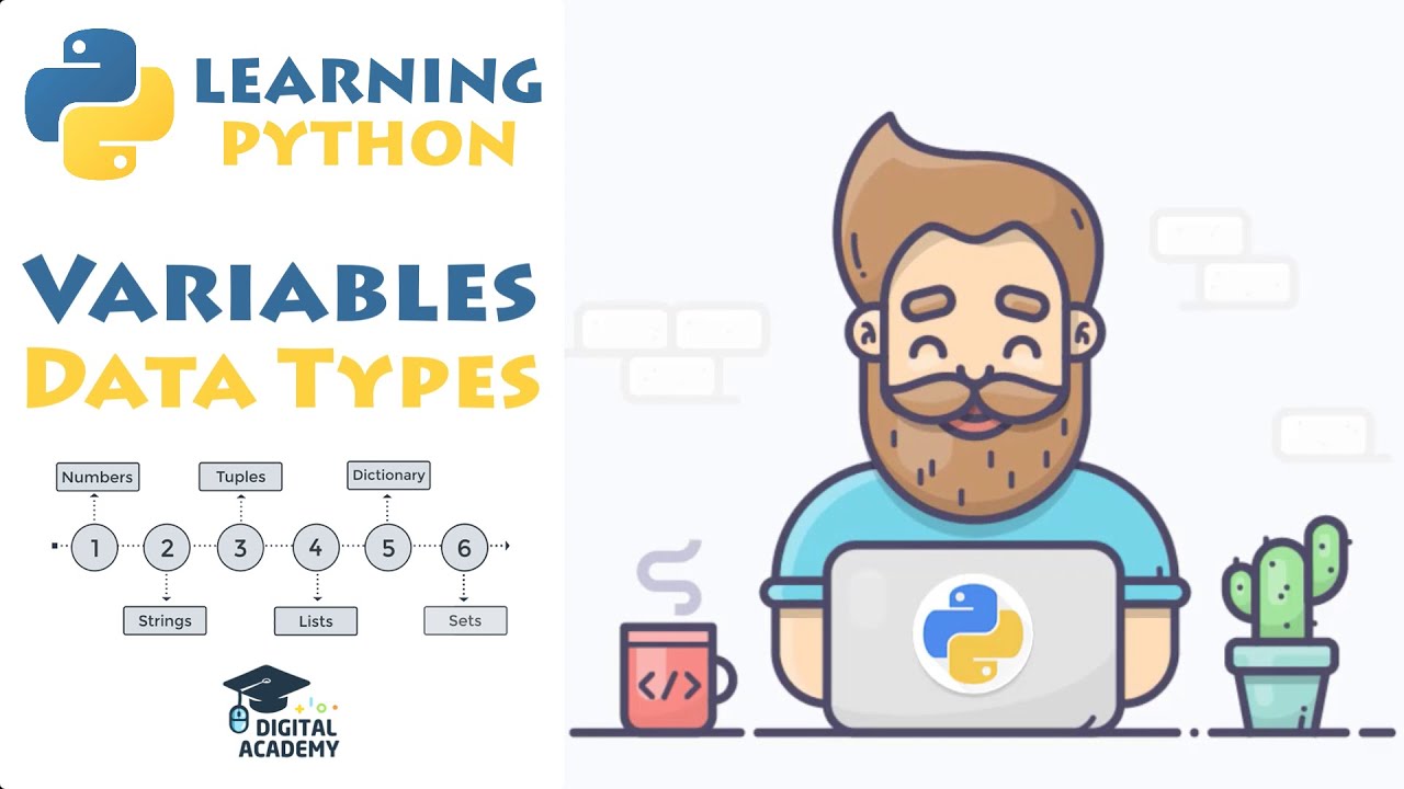 DigitalAcademyy's tweet card. Data Types in Python: Number, String, List, Dictionary, Tuple, Set...