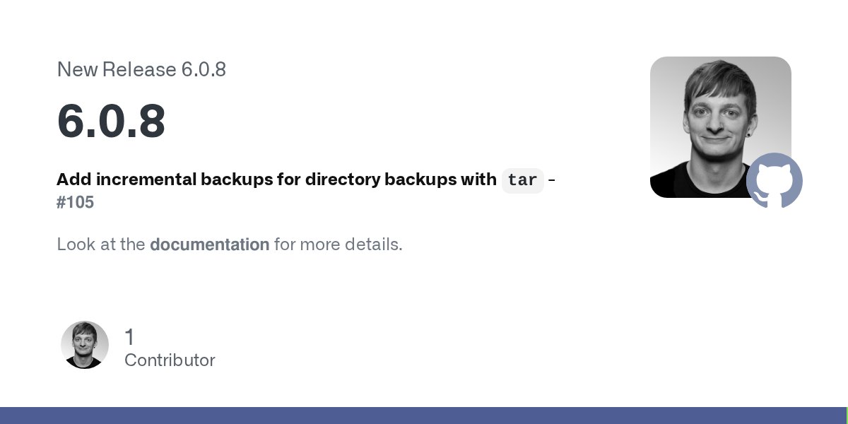 phpBUde's tweet card. Add incremental backups for directory backups with tar - #105 Look at the documentation for more details.