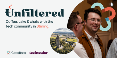 CodeBaseStirl's tweet card. An in-person and informal catch-up with the Codebase Stirling community! Come join us for a coffee!