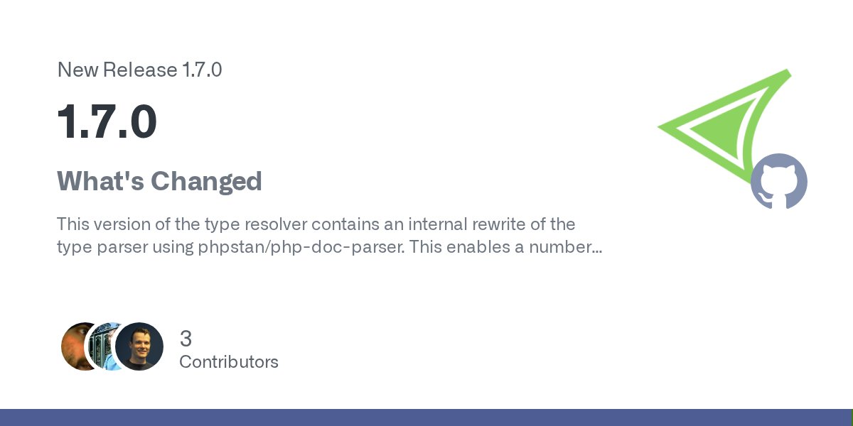 phpDocumentor's tweet card. What's Changed This version of the type resolver contains an internal rewrite of the type parser using phpstan/php-doc-parser. This enables a number of features regarding more advanced type res...
