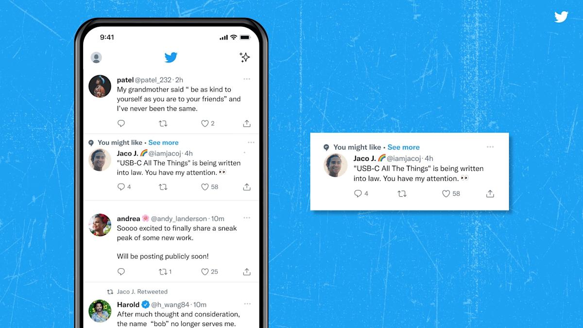 IntDesignerChat's tweet card. Twitter is now pushing more tweets from accounts users don’t already follow into their timelines.