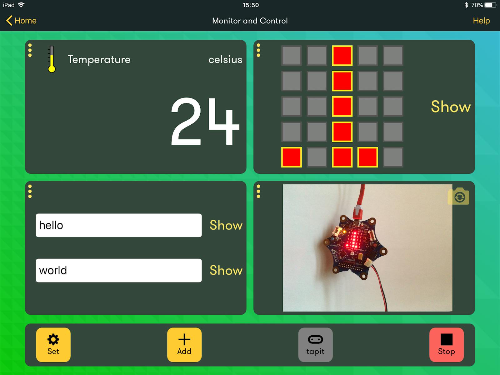CalliopeMini's tweet card. Dank BLE kann Calliope schön mit dem iPad kommunizieren, die Kollegen vom BBC:Microbit haben nämlich ihre App upgedatet.