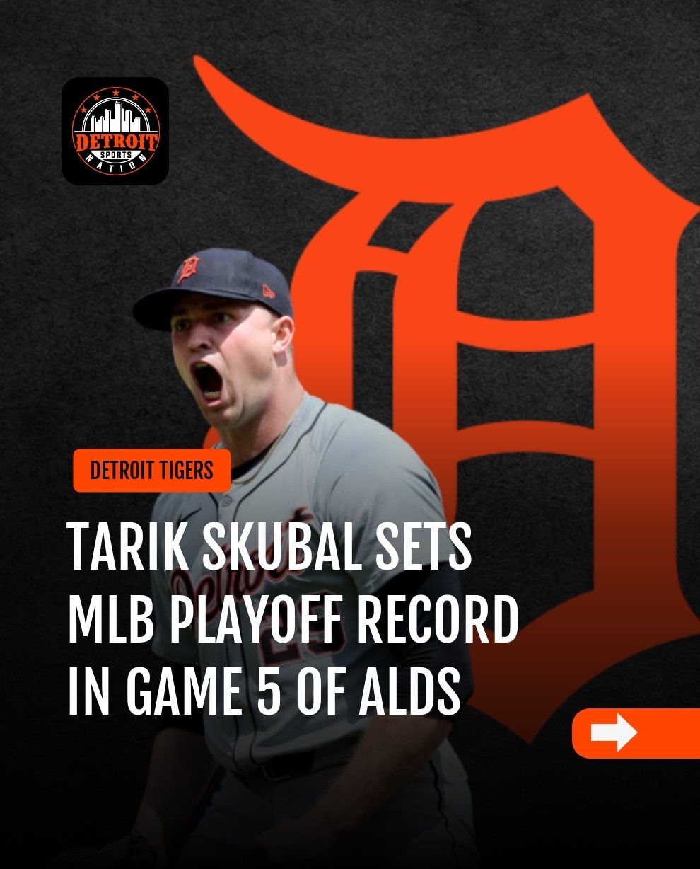 detsportsnation's tweet card. Tarik Skubal struck out an MLB Playoff record seven consecutive batters in Game 5 of the ALDS vs. the Mariners