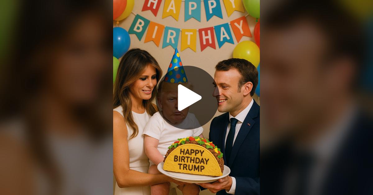 SourceFind's tweet card. 28K likes, 1825 comments. “Macron's Sweet Birthday Surprise For Trump🤣🎂❤️”