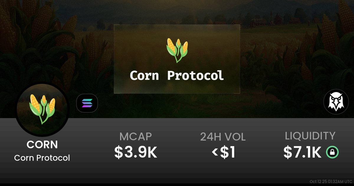 deltapope_0x's tweet card. $0.000005015 Corn Protocol (CORN) realtime price charts, trading history and info - CORN / SOL on Solana / Raydium