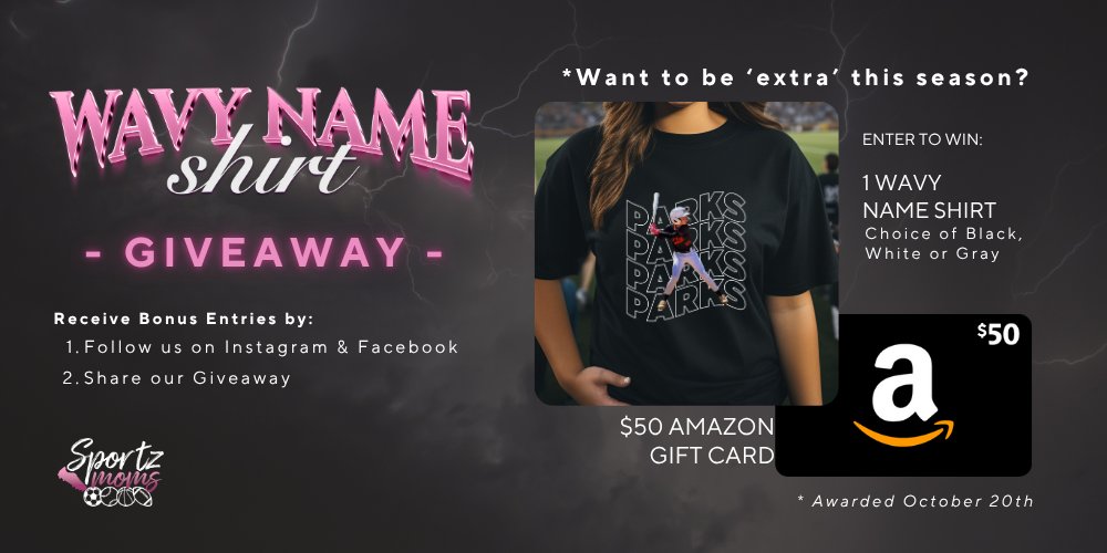 NaysJunkDrawer's tweet card. Wavy T-Shirt & Amazon Gift Card by Sportz Moms. Hosted by KingSumo Giveaways