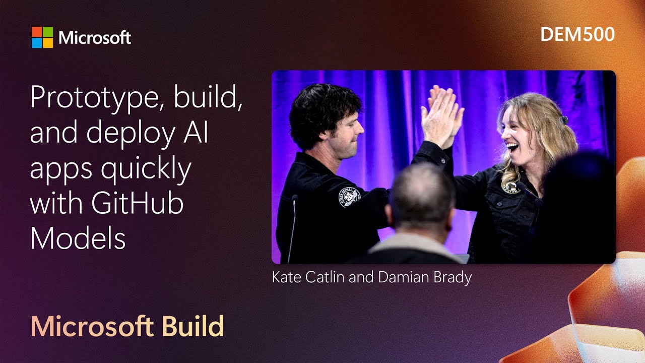 Kate_Catlin's tweet card. Prototype build and deploy AI apps quickly with GitHub Models | DEM500