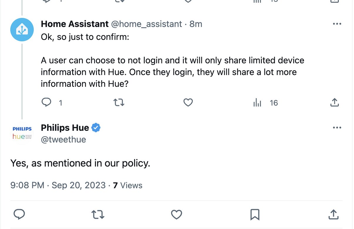 home_assistant's tweet card. To control your lights you soon need to create an account and share your data with the Hue cloud.