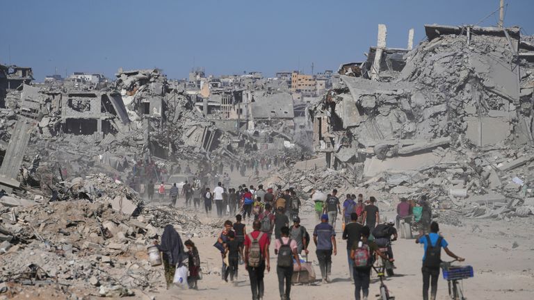 SkyNews's tweet card. Nearly 200,000 people have returned to northern Gaza since the ceasefire came into effect on Friday, as Israel prepares to receive the remaining hostages, and leaders are set to convene in Egypt to...