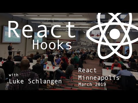 lukeschlangen's tweet card. React and React Hooks Intro with Luke Schlangen at React Minneapolis...