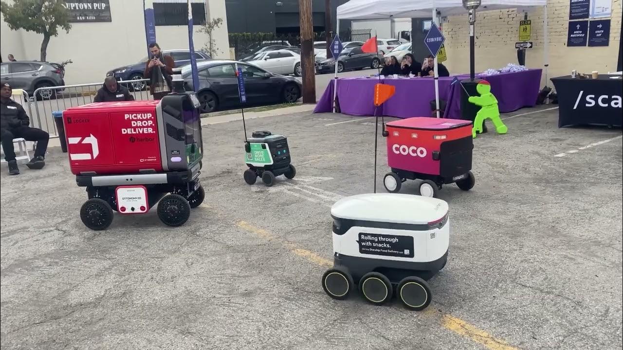 Ottonomy_IO's tweet card. Bots meetup on the curb @curbivore #2024 #ottobot #kiwibots #starship...