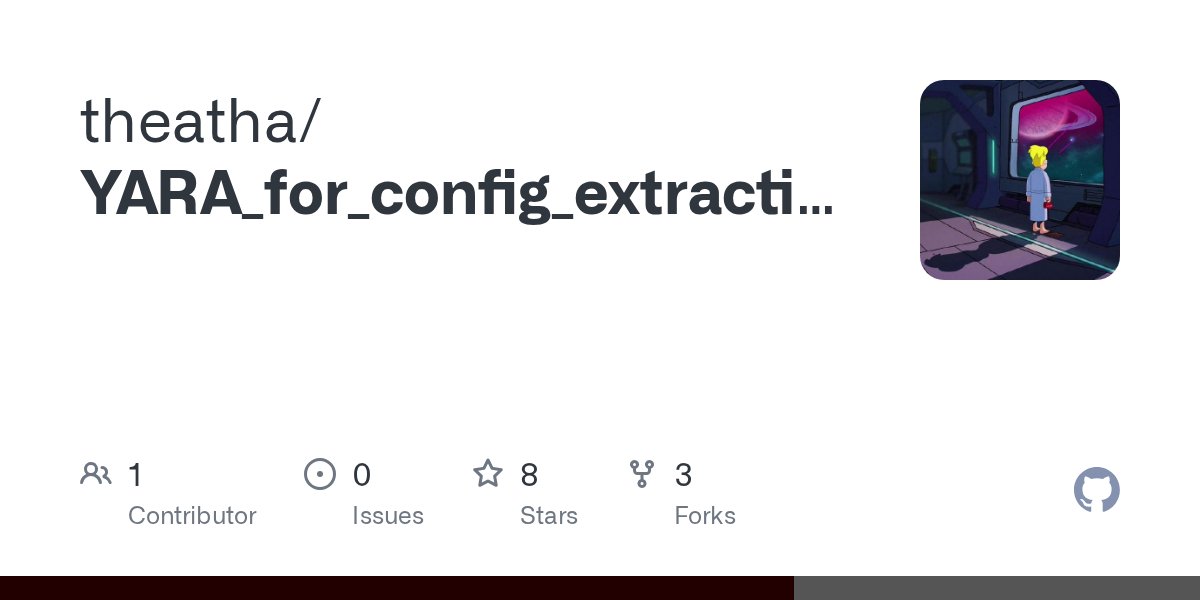 _theatha's tweet card. Contribute to theatha/YARA_for_config_extraction development by creating an account on GitHub.