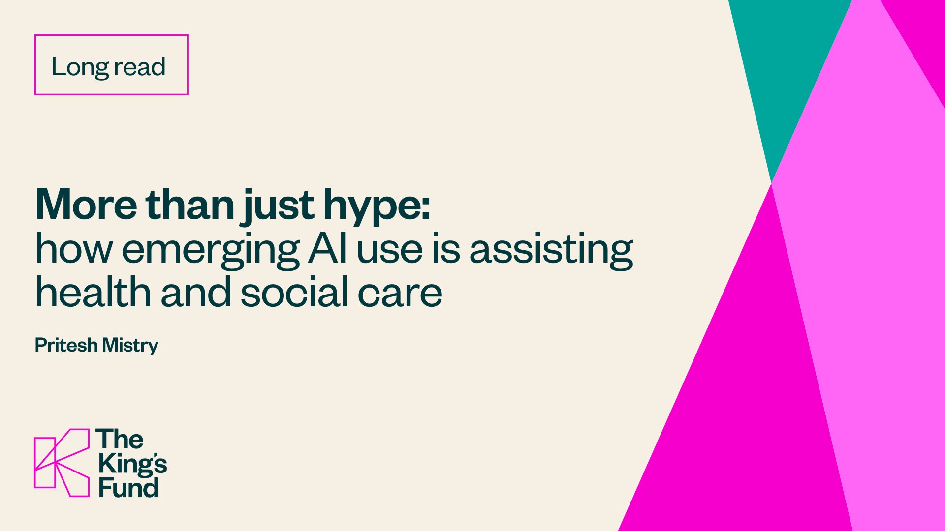 TheKingsFund's tweet card. Discover how artificial intelligence is currently being developed, tested and used within health and care.