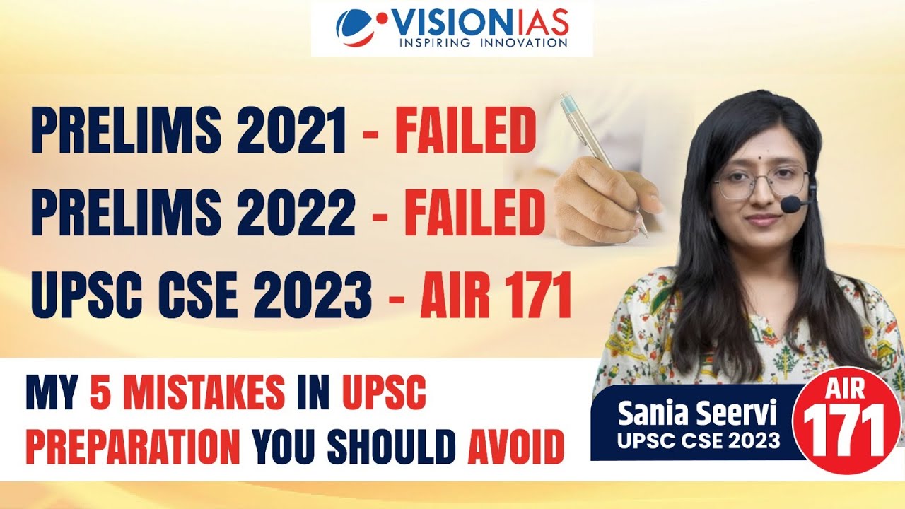 Vision_IAS's tweet card. My 5 Mistakes in UPSC Preparation You Should Avoid | Sania Seervi,...