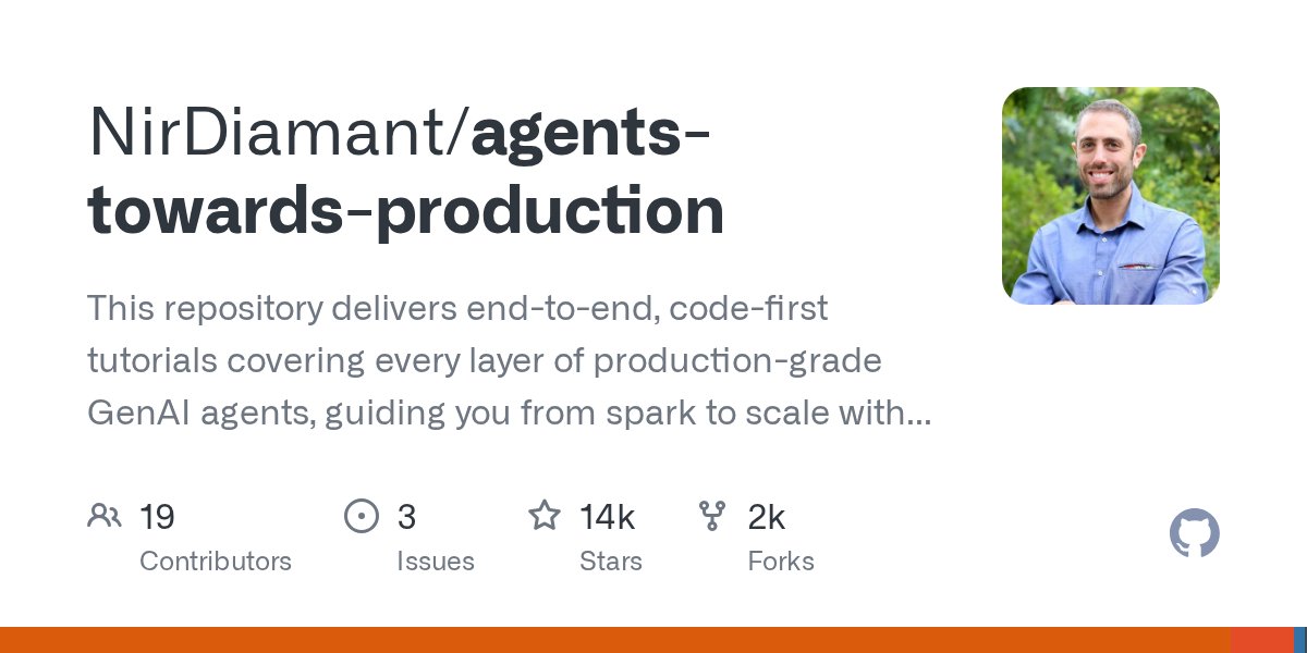 clxymox's tweet card. This repository delivers end-to-end, code-first tutorials covering every layer of production-grade GenAI agents, guiding you from spark to scale with proven patterns and reusable blueprints for re...