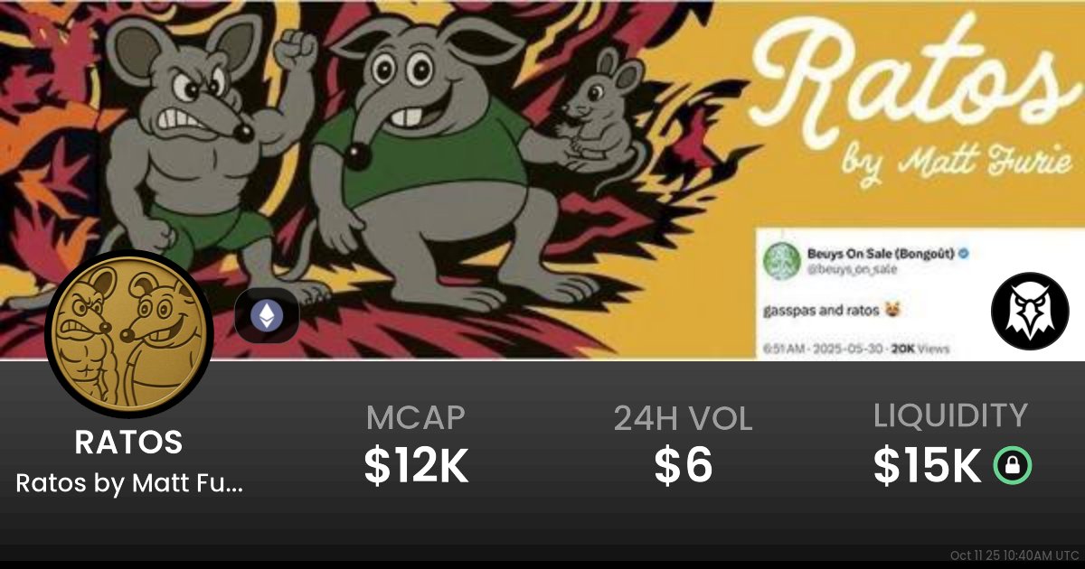 Richxweb3's tweet card. $0.00000003040 Ratos by Matt Furie (RATOS) realtime price charts, trading history and info - RATOS / WETH on Ethereum / Uniswap