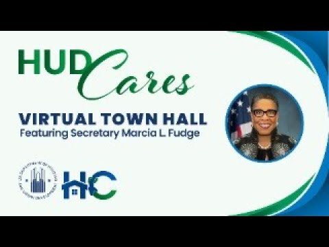 HUDgov's tweet card. HUD Cares: Virtual Town Hall, Featuring Secretary Marcia L. Fudge