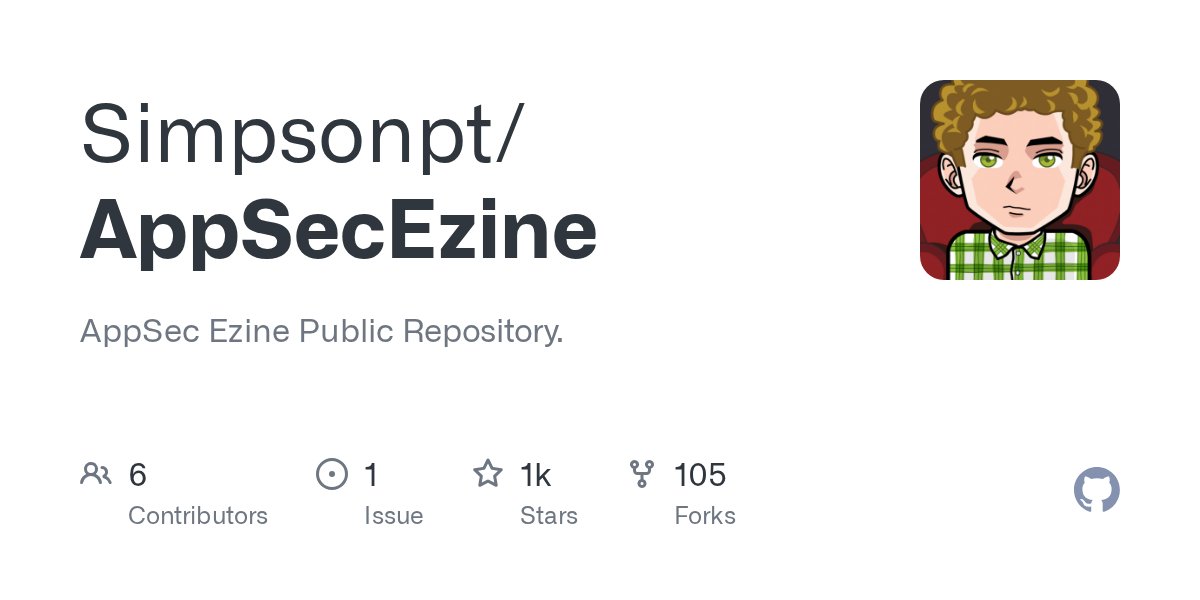simps0n's tweet card. AppSec Ezine Public Repository. Contribute to Simpsonpt/AppSecEzine development by creating an account on GitHub.