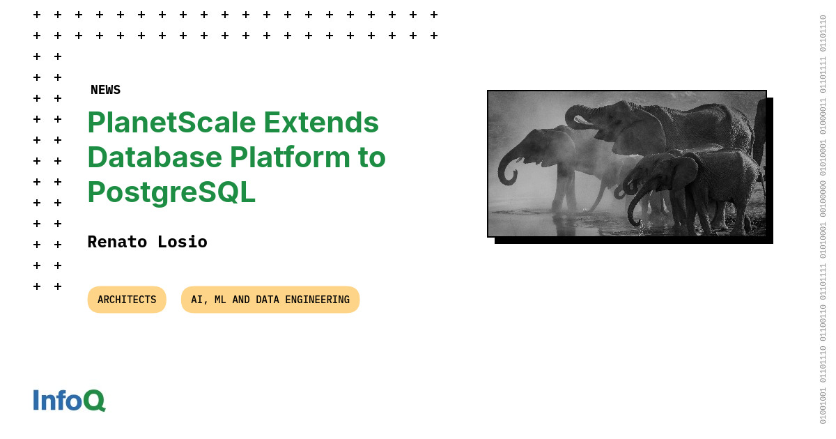 JavaWales's tweet card. PlanetScale has announced the general availability of its managed sharded Postgres service, built for performance and reliability on AWS or Google Cloud. The launch extends PlanetScale's offerings to...