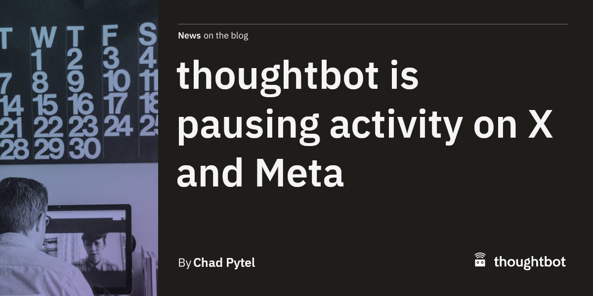 thoughtbot's tweet card. We’re shifting our focus to more inclusive platforms that foster meaningful conversations. Learn how to stay connected with us through places like our blog, newsletter, Mastodon, Bluesky, LinkedIn,...