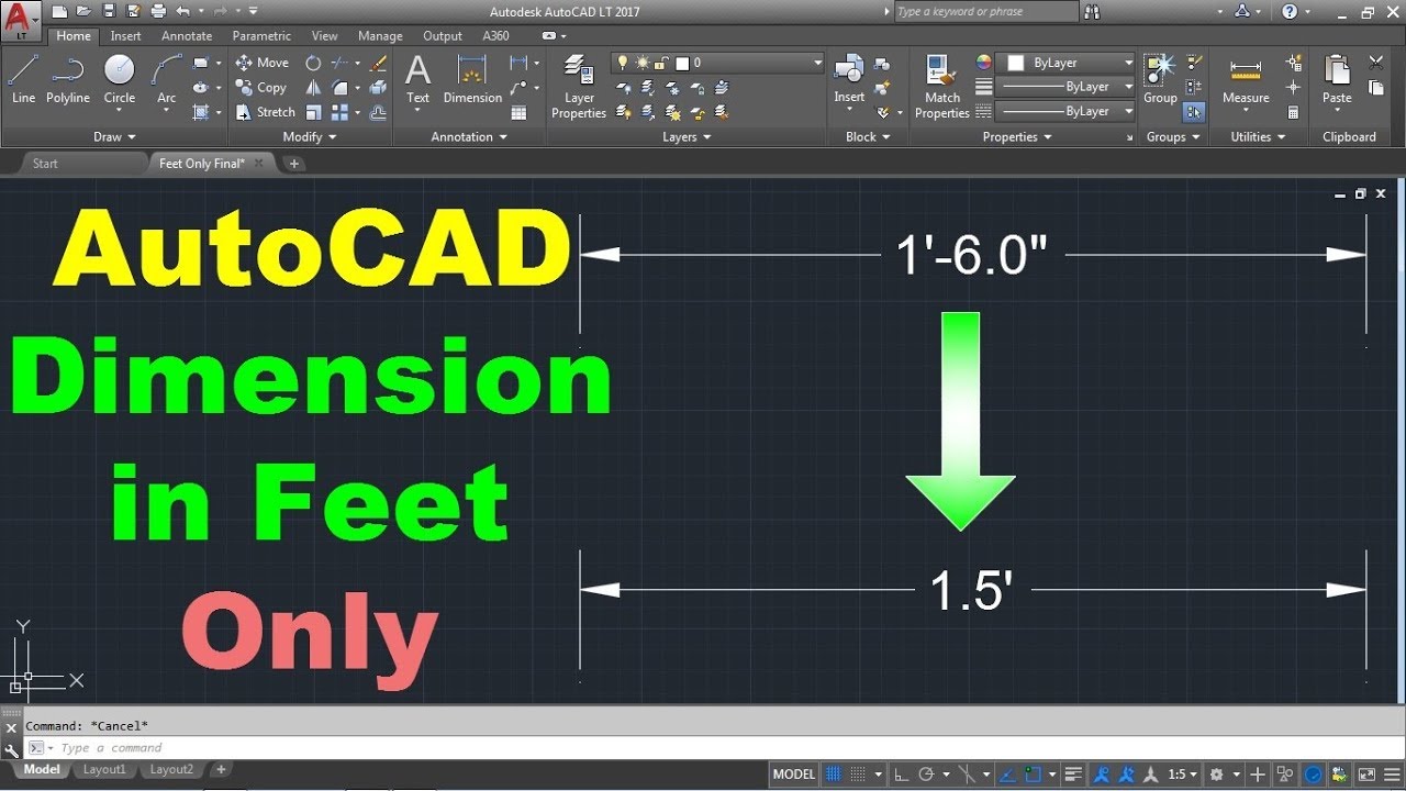 CADCAMTutorials's tweet card. AutoCAD Dimension in Feet Only