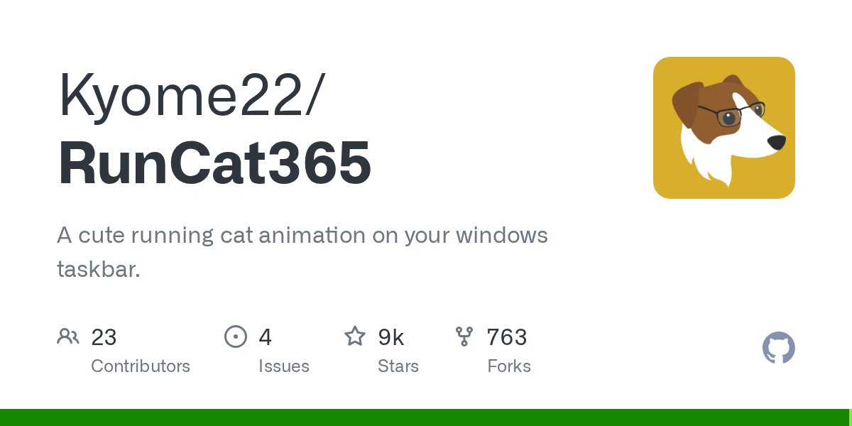 _fu_sidin_'s tweet card. A cute running cat animation on your windows taskbar. - Kyome22/RunCat365
