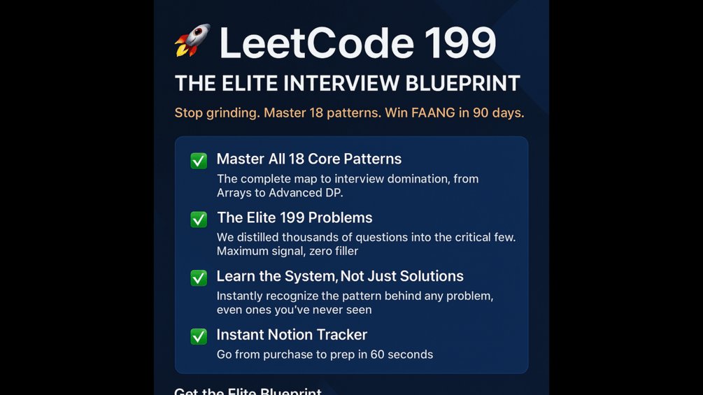 mode_alpha_'s tweet card. Stop grinding aimlessly. Start winning. This is the interview system for the top 1%.Tired of the LeetCode chaos? Good. There are only 18 patterns that unlock every top-tier interview. This blueprin...