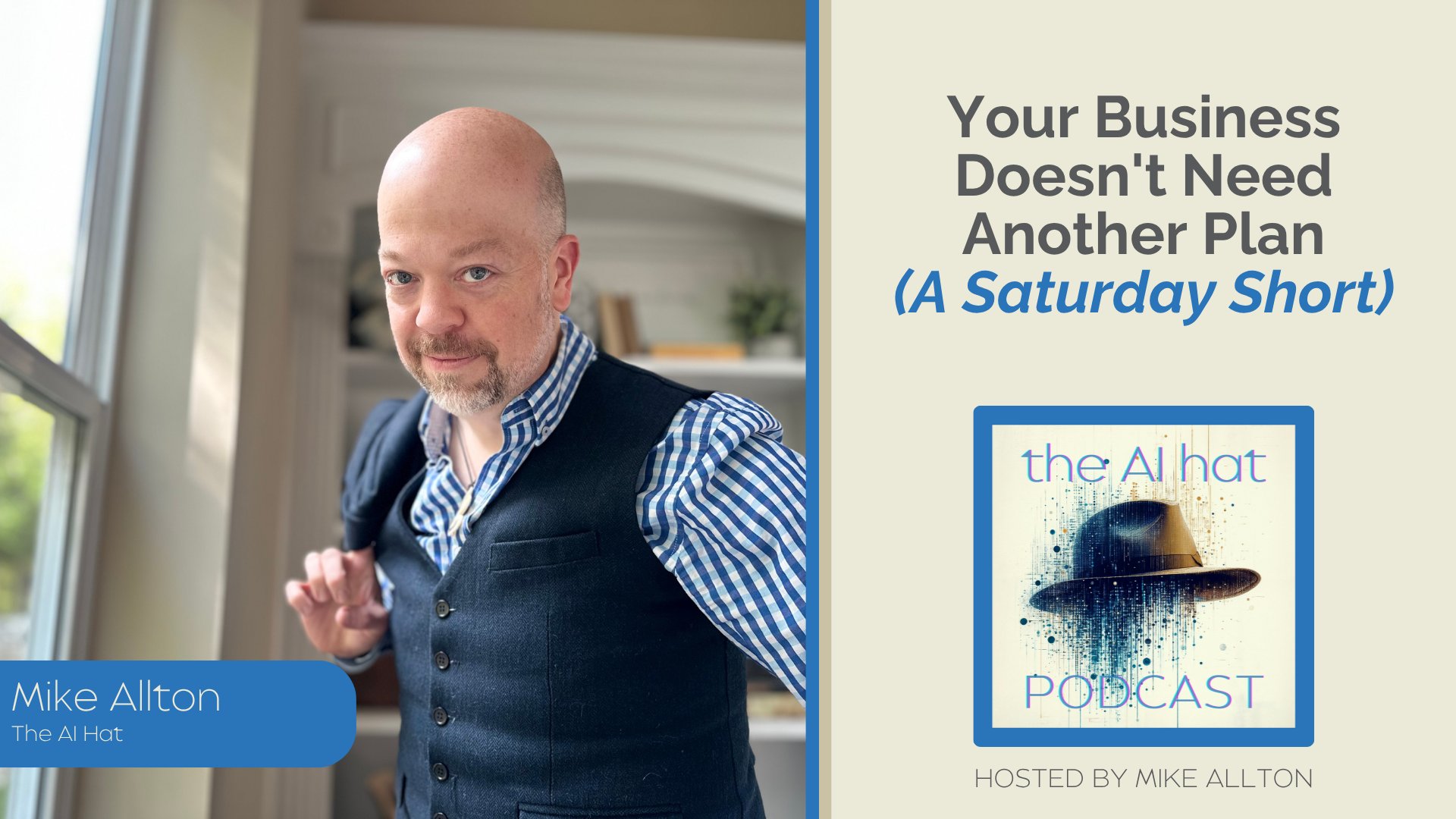 mike_allton's tweet card. Your business plan is a trap. In this podcast short, learn why it's the most dangerous document for a solopreneur and how to build a living, AI-powered strategy instead.