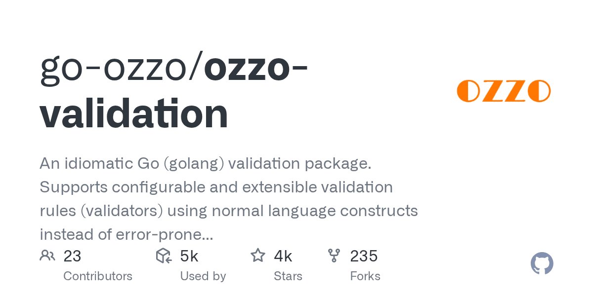 kalpio_'s tweet card. An idiomatic Go (golang) validation package. Supports configurable and extensible validation rules (validators) using normal language constructs instead of error-prone struct tags. - go-ozzo/ozzo-v...