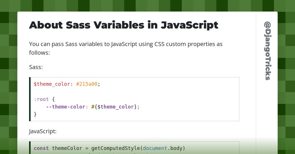 DjangoTricks's tweet card. About Sass Variables in JavaScript