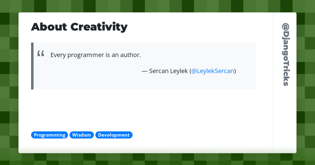 DjangoTricks's tweet card. About Creativity