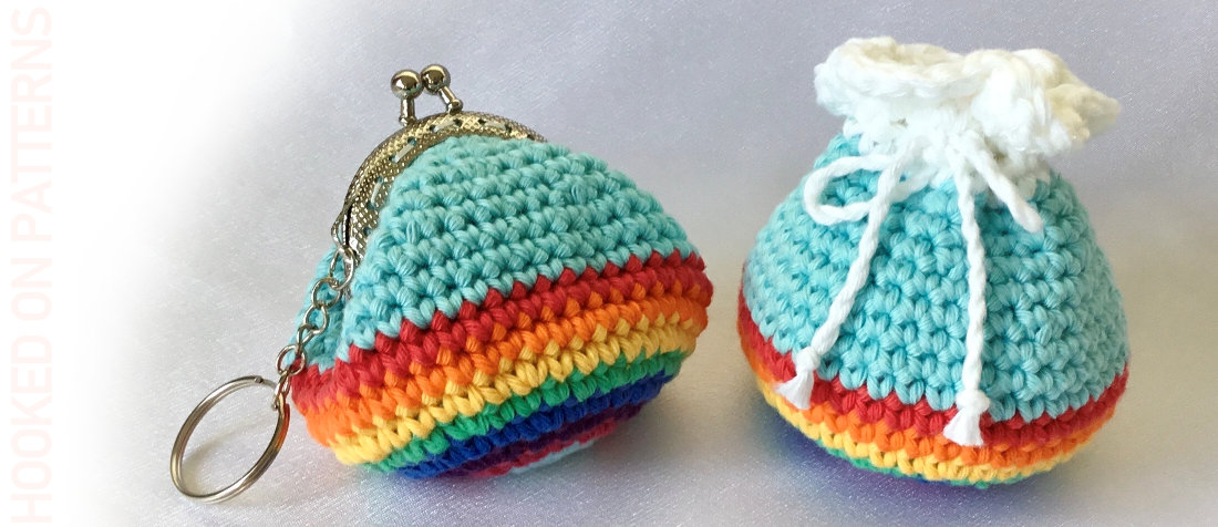 hookedpatterns's tweet card. With this free Rainbow Purse & Pouch crochet pattern, you can make either a mini kiss clasp coin purse or a drawstring pouch! The finished coin purse or pouch measures approximately 2.5” high by 3”