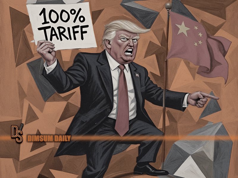 dimsumdaily_hk's tweet card. Trump’s blanket 100% tariffs on Chinese goods are economic self‑harm dressed as bravado. A measured, pro‑market Beijing response—diversifying markets, leveraging rare earths prudently, and letting US...