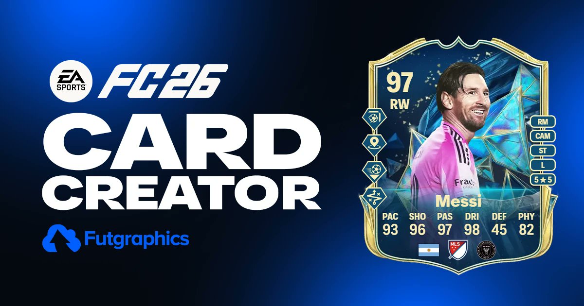 Futgraphics_'s tweet card. Create stunning FC26, FC25, and EAFC Ultimate Team player cards with our professional FIFA card creator.